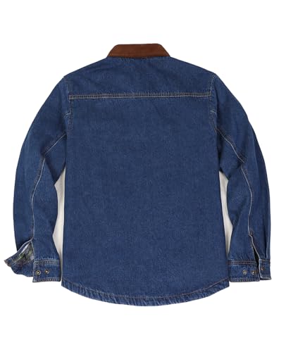 Image of ZENTHACE Men's Flannel Lined Denim Chore Coat, Snap Button Workwear | 11.2 oz 100% Prewashed Denim Cotton, Fully Flannel Lining, Corduroy Collar, 6-Pockets Oversized Utility Outdoor Barn Coat