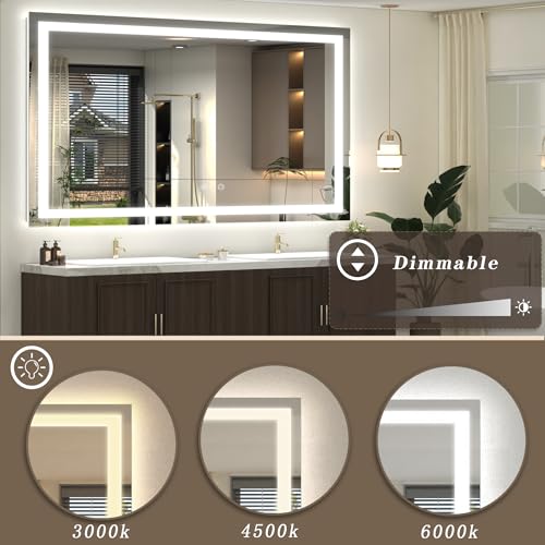 66x40 inch Large LED Mirror for Bathroom, Lighted Vanity Mirror for Wall, Dimmable, Anti-Fog, Shatter-Proof, ETL Listed (Front Lights + Backlit) - Image 4