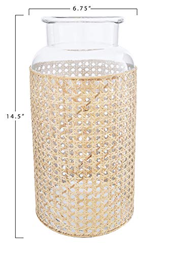 Bloomingville 14.5"H Glass Vase With Decorative Cane Sleeve Beige #TOP7