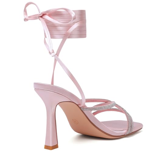 Image of Mostrin Womens Sandals Strappy Heels for Women Lace Up Square Open Toe Heels Tie Up High Heeled Sandals for Prom, Party, Daily Wear