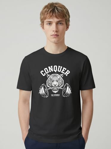 Image of INDISSH T-Shirt for Man | Regular and Plus Size Upto 7XL | Gym Graphic Printed | Round Neck Cotton Fabric Regular fit Casual T-Shirt for man - RNM-Conquer-PAR