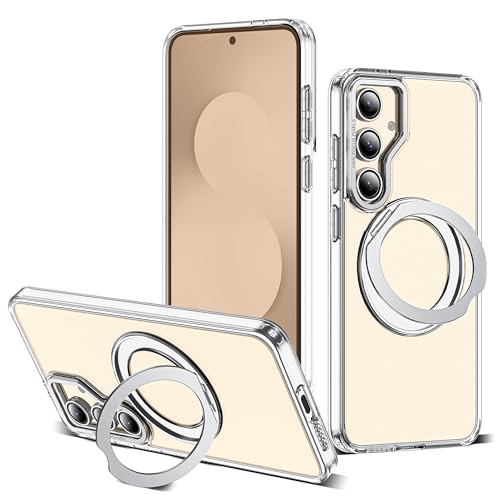 Image of for Samsung Galaxy S25 FE Case with 360 Rotatable Magnetic Ring Stand Compatible with Mag-Safe Military Protection Shockproof Transparent Phone Cases for S25 FE,Clear