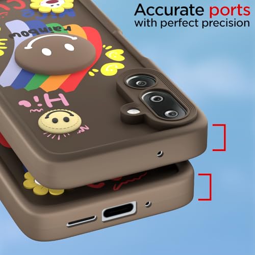 Image of Pikkme Back Cover for Samsung Galaxy M36 5G | Soft Silicone| Cute Rainbow Smile & 3D Cartoon Flower Design | Shockproof Raised Camera Protection Bumper Case (Brown)