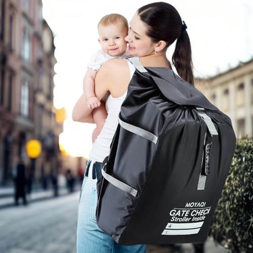 Image of MOYAQI Stroller Travel Bag for Airplane, Gate Check Bag Backpack with Durable Nylon,Adjustable Carry Straps,Infant Carriers & Booster Seats (Black)