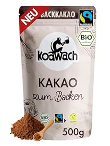 koawach Bio Backkakao Kakaopulver versch. Größen. Ohne Koffeinzusatz, vegan, fairtrade. Ohne Zuckerzusatz & Aromen. Perfekt zum Backen, Trinkschokolade. Wiederverschließbare Verpackung (500g)