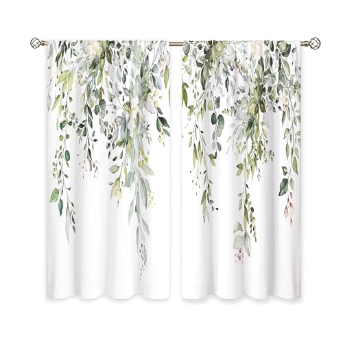 Oolygoo DEJIDE Sage Green Eucalyptus Leaves Window Curtains Flower Watercolor Floral Botanical Plant Wildflower Farmhouse Curtain Drapes Herb Curtains For Bedroom Living Room Treatment 2 Panels 42Wx63H Inch thumb #5