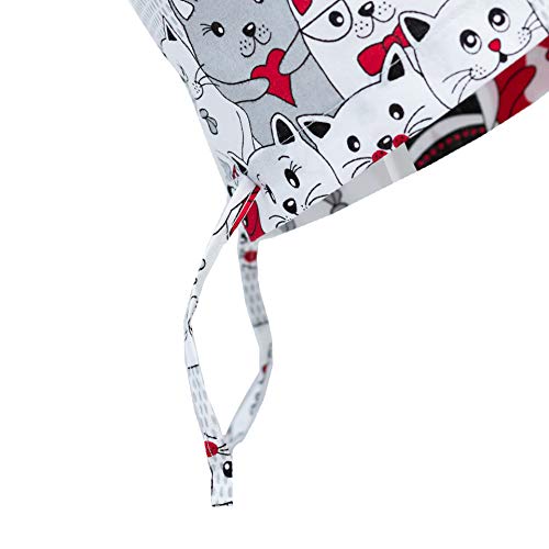 Scrub Cap Hat Unisex Animal Print Uniform Cat (Red)