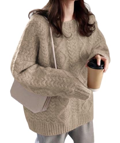 [Bidason] セーター レディー ニット トップス クールネック ケーブル ゆったり 体型カバー お洒落 可愛い 柔らか 暖かい 長袖 防寒対策 プルオーバー カジュアル 通勤 6色展開 秋 冬のサムネイル