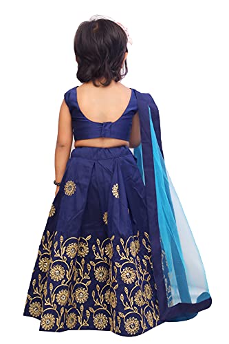 Image of Kids Girls Taffeta Silk Top And Lehenga With Net Dupatta| Ethnic Lehenga Choli With Dupatta(Suitable For 2-5 Years)-Blue