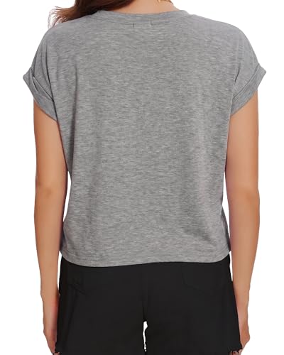 Image of Womens Crop Tops Summer Roll Cap Sleeve Cropped Tshirt Loose Fit Basic Tees