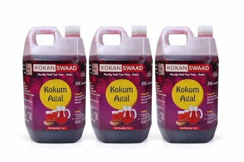 Image of KOKANSWAAD Kokum Agal 1L | Natural Kokum Syrup Concentrate for Solkadhi & Sharbat | Traditional Maharashtrian Juice | Cooling Summer Drink | New Combo (Pack of 3)