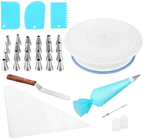 Weagood Cake Stands Turntable Decorating Supplies Set Kit Tips,Nonslip Cake Rotating Turntable, Nozzles Coupler, Reusable & Disposable Pastry Bags, Cake Brush(42 Packs)