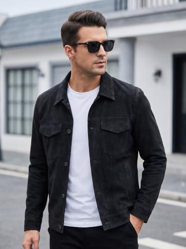 Image of Men's Suede Leather Jacket Real Lambskin Suede Casual Leather Jackets For Men Suede Trucker Coat for Mens