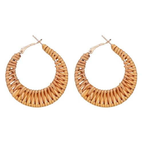 Hand Woven Rattan Earrings, Large Bohemian Handmade Weaving Earrings Rattan Hoop Summer Beach Jewelry Gift Perfect Bohemian Jewelry for Women