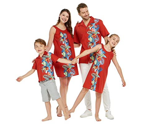 Matchable Family Hawaiian Luau Men Women Girl Boy Clothes in Orchid Paradise Red