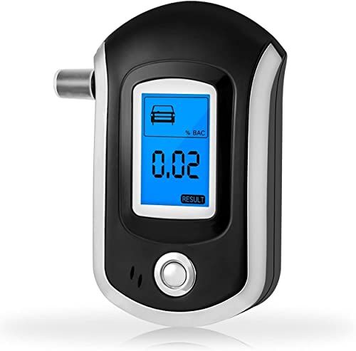 Image of Alcohol Tester Breath Analyzer with 5 Mouthpieces Portable Alcohol Detector Breathalyzer Professional Police Alcohol Testing Machine LCD Digital Display Breath Tester Accurate (Model S-6)