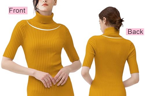 Image of v28 Women Turtleneck 1 /2 Half Sleeve Highly Stretchy Ribbed Knit Fitted Sweater