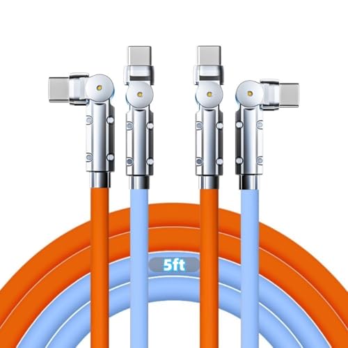 Image of USB-C to USB-C Cable 2 Pack 5ft 180Rotating Charger Cord Type C Chubby Silicone USB C to C Cable Type C Fast Charging Cord for iPhone 17 16 15 Samsung Galaxy S26 S25 S24 S23 S22,Laptops
