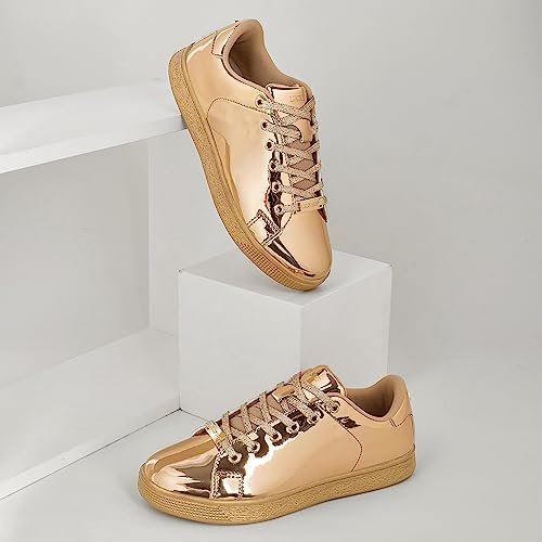 Image of LUCKY STEP Glitter Shoes Sparkly Bling Shiny Bedazzled Lace up Fashion Sneakers for Women