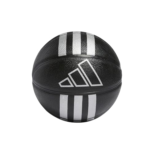 Image of adidas Unisex 3-Stripes Rubber Mini Basketball, Black /Silver Metallic, 3