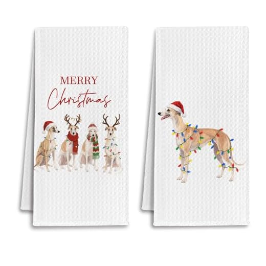 IRTAGANNY Christmas Whippet Kitchen Towels, Whippet Dog Lover Gifts Dish Tea Towels for Kitchen, Merry Christmas Dog Decorative Hand Towel for Bathroom, 16x24 Inch Set of 2