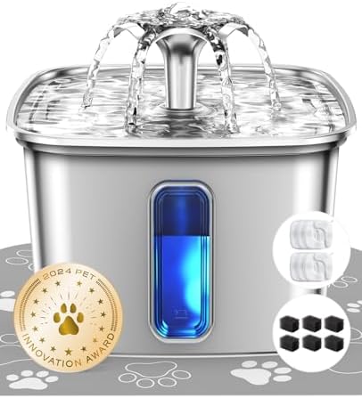 Veken Innovation Award Winner Stainless Steel Cat Water Fountain,...