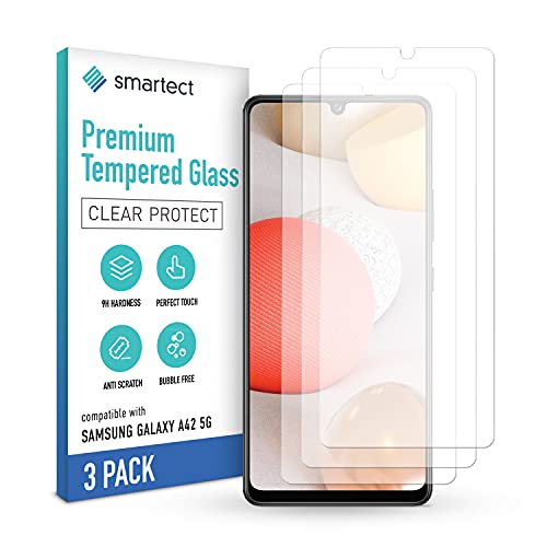 smartect Verre trempé [3 PIÈCES - CLEAR] pour Samsung Galaxy A42 5G - Protecteur d'écran en Verre 9H - Installation sans bulles - Protection Anti-traces de doigts Cover