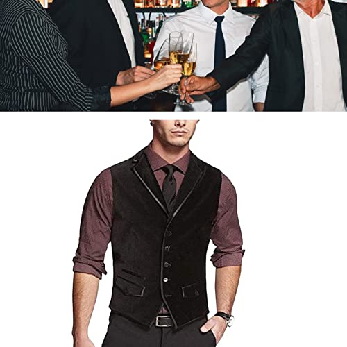 Men's Black Velvet Wedding Suit Vest with 2 Pockets Lapel 5 Button Formal Dress Waistcoat for Prom Party (Size : Large)4