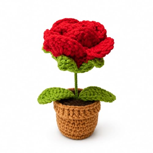 Image of VRB Dec Plastic TM 1 Pcs Crochet Flowers Artificial Sunflower for Office Desk Car Dashboard Decor,Home Decoration, Office, Bedroom, Christmas Decor, Wedding (Small Yellow Daisy with Pot)