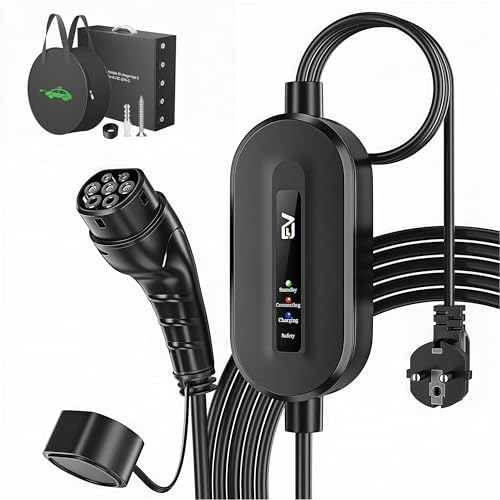 EVJUICION Cargador Coche Electrico [6m 3,68kW, 16A, IP67/IP65] EV Cargador Tipo 2 Rapida Enchufa y Carga, Indicadores LED, Portátil Estación de Cable Carga Coche Electrico con Bolsa IEC 62196-2