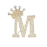Crystal Crown Initial Letter Brooch Pin Queen Crown Alphabet Letter Lapel Pin Badges for Dress Coat Suit Shoolbags A-Z Letter Breastpin for Clothing Decors Gold/Silver Plated Best Friends Gift, Zinc,