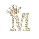 Crystal Crown Initial Letter Brooch Pin Queen Crown Alphabet Letter Lapel Pin Badges for Dress Coat Suit Shoolbags A-Z Letter Breastpin for Clothing Decors Gold/Silver Plated Best Friends Gift, Zinc,