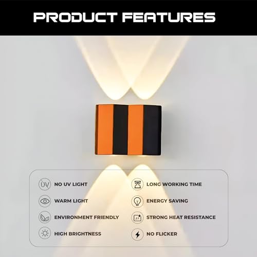 Image of GIGAWATTS 4W LED UP /Down Wall Light BIS Approved 2 Way Exterior Aluminium Body Hut Shape COB Lamp Sconce Fixture for Bedroom Living Room Hall Balcony (Warm White, Pack of 1)