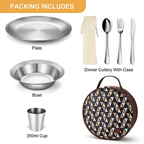 Odoland Camping Cutlery Set with Portable Pouch Case, Stainless Steel Tableware Kit Travel Utensil Set with Bag All-in-1 Flatware Kit for Hiking and Picnic Outdoor and Indoor, 1 People - Image 2
