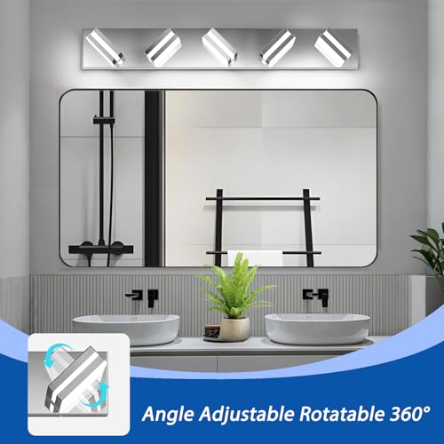 Image of IZORRO LED Modern Bathroom Lights Fixtures(5-Light,Dimmable,360Rotate),Chrome Acrylic Wall Lighting,Vanity Lights for Bathroom Over Mirror - 6000k 30In （No Assembly Required）