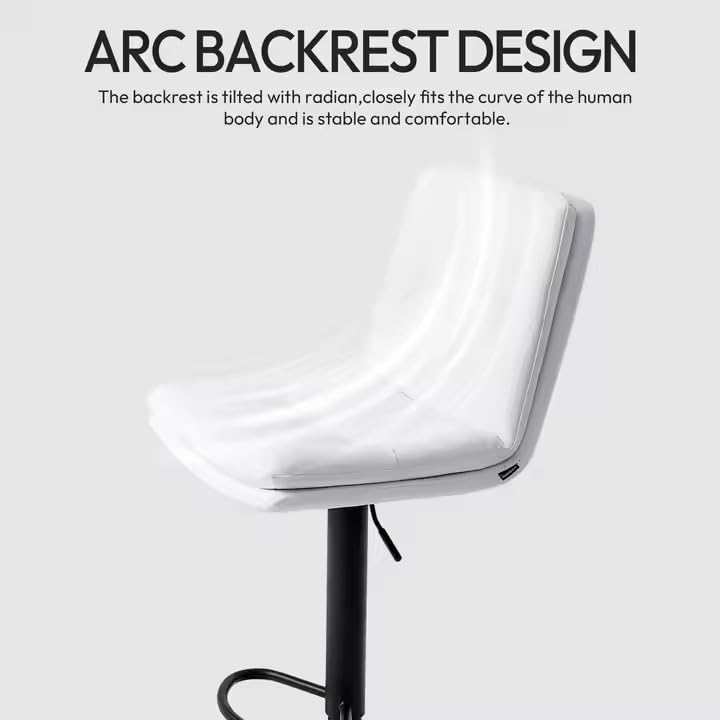 Image of Creative Black Adjustable Bar Stool Chair | PU Leather Cushion Seat with Backrest | Hydraulic Gas Lift | Metal Base with Footrest | Kitchen Counter, Bar, Cafe, Home Furniture | Pack of 1