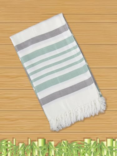 Image of RAMRAJ COTTON Unisex Bamboo Bath Towel ST (Green 3)|Towel Size:83x160cm