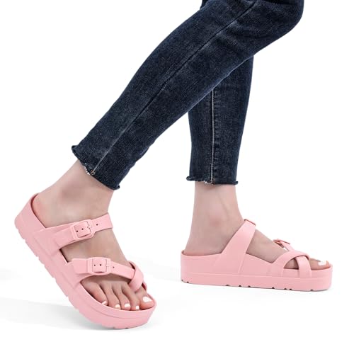 Image of Goosecret Women's Platform Sandals with Arch Support Comfortable Foam Slides Summer Beach Sandals with Adjustable Buckle Pink, 42