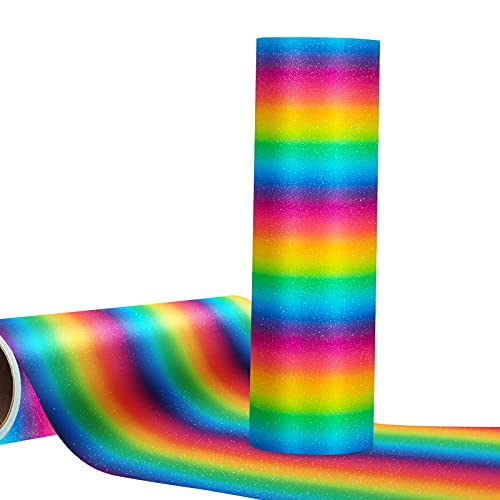 Wrapxpert Rainbow Permanent Vinyl, 12' X6Ft Shimmer Craft Adhesvie Vinyl Roll Glitter Rainbow Permanent Adhesive For Crafts Lettering Scrapbook