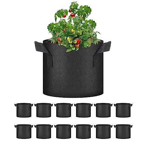 HealSmart 12-Pack 3 Gallon Nonwoven Grow Bags, Aeration Fabric Pots with Handles, Suitable for Garden Fruits, Vegetables and Flowers, Black