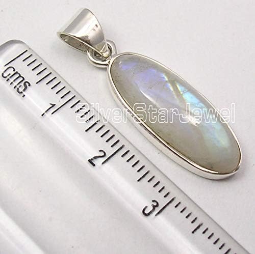 925 Fine Silver Rainbow Moonstone tcw 8.0 Pendant 1.3" Jewelry