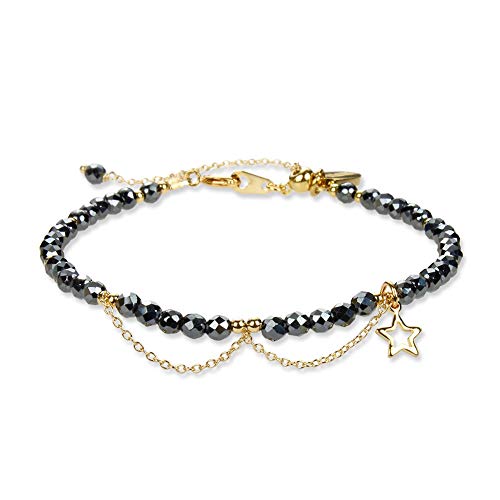 Morchic Hematite 3mm Gemstone Faceted Beads Womens Strand Bracelet, Easy Adjustable 7-9 Inch Birthday Gift