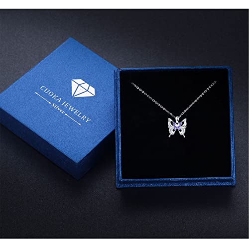 Aoveao Butterfly Jewelry,Butterfly Necklace 925 Sterling Silver Butterfly Withcrystal, Butterfly Jewelry Birthday Gifts For Butterfly Lovers Women Girls (Purple) #TOP5