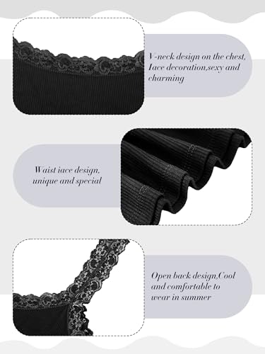 Image of Hicarer 6 Pieces Lace Camisole Tank Tops Lace Trim Camisole Straps Womens Cami Undershirt Ribbed Tank Tops for Women