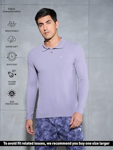 Image of TECHNOSPORT Men Polyester Slim Fit Polo Neck Full Sleeve Matpiq T-Shirt with Patch Pocket for Regular Use