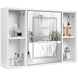 FURRIFIC Espejo para Baño con Luz Led y Gabinete, Espejo de Pared Regulable y con 3 Temperaturas de Color, Gabinete para...