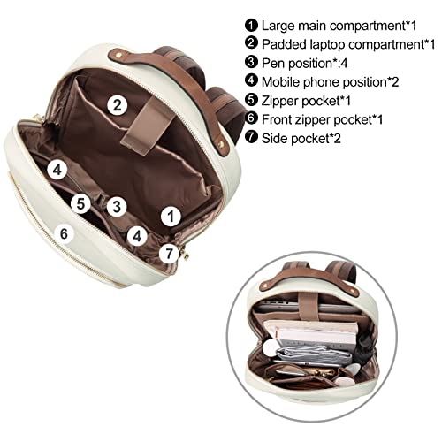 CLUCI Leather Backpack for Women 15.6 inch Laptop Backpack Purse Computer Backpack for Travel Airplane Casual Daypack Beige with Brown4