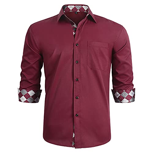 Image of HISDERN Mens Business Dress Shirts Long Sleeve Casual Button Down Shirt Formal Inner Collar Contrast Shirt for Men Wedding