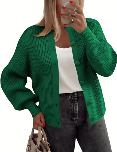Zeagoo 2026 Cardigan Sweaters for Women Long Sleeve Chunky Knit Cardigan CEW Neck Button Down Fall Fashion Green Clothes