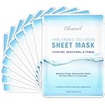 Ebanel 10 Pack Collagen Peptide Hydrating Face Masks, Instant Brightening Firming Anti Aging Face Sheet Masks, Moisturizing Spa Facial Mask Skincare with Hyaluronic Acid, Vitamin C, Chamomile, Aloe